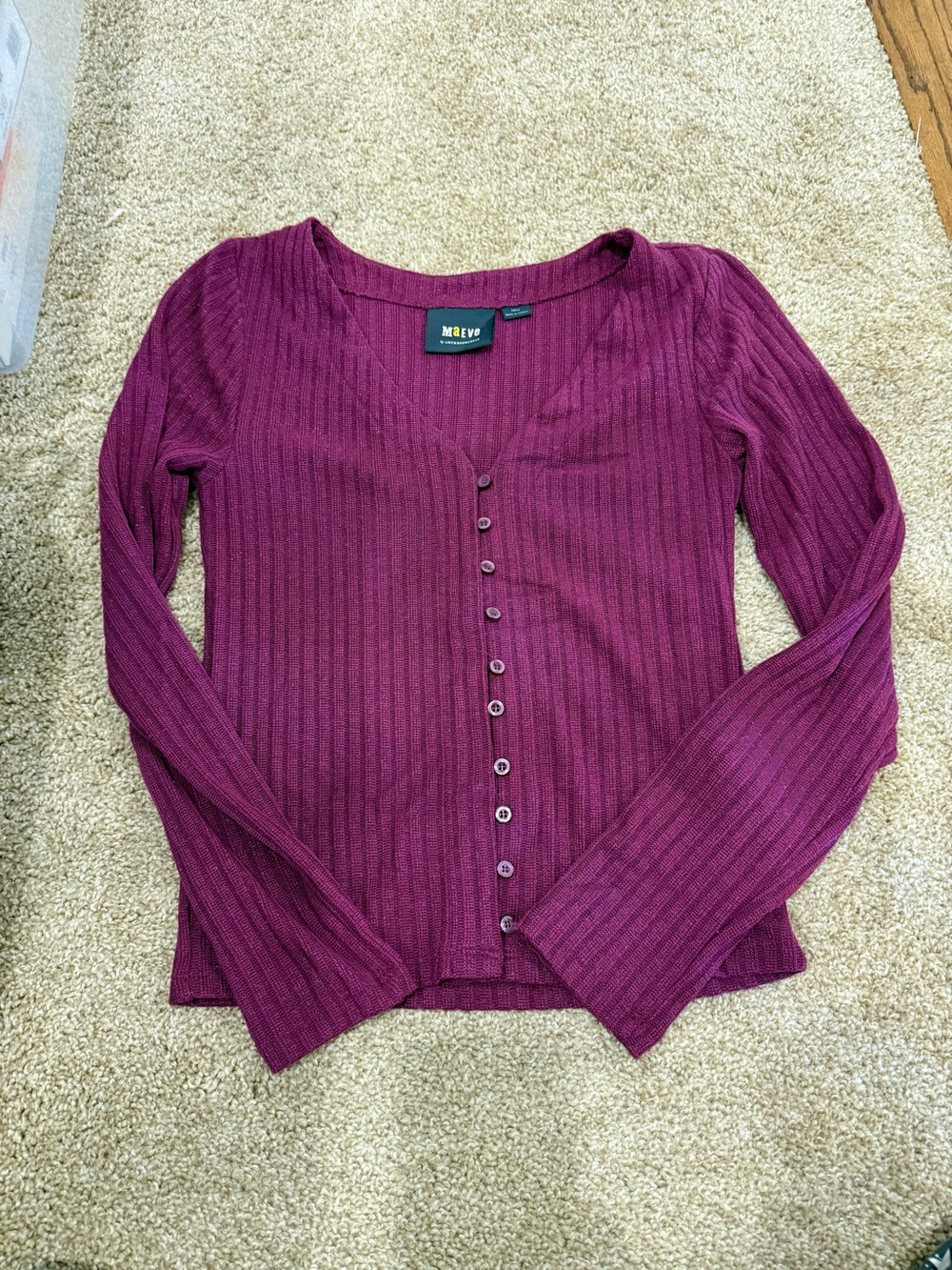 Maeve Plum Ribbed Button-Up Long Sleeve Top